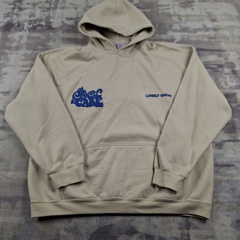 Lonely Ghost Hoodie It’s Cool To Care Sand Beige Blue Graphic Sweatshirt...